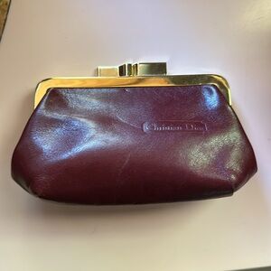Christian Dior kiss lock coin purse vintage calf leather burgundy color